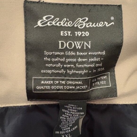 Eddie Bauer Goose Down Jacket Mens XXLarge Beige Mid-length Parka Full zip - Picture 2 of 16